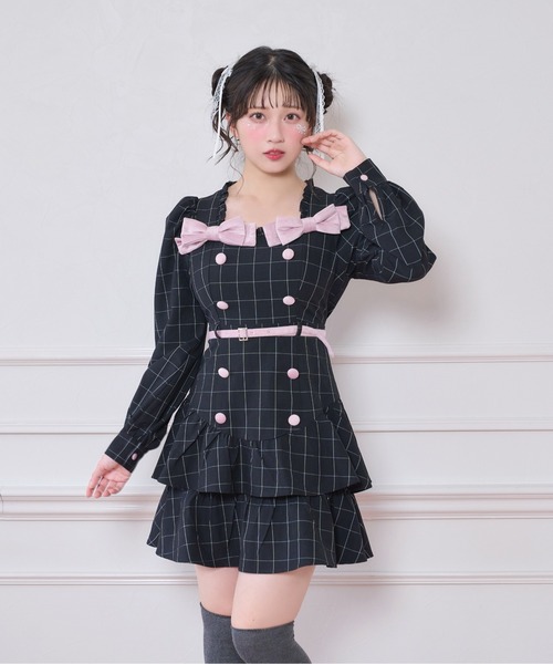 ベロアリボン配色ワンピース（ワンピース）｜Honey Cinnamon（ハニー