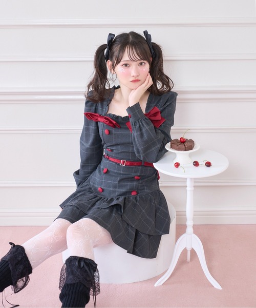 ベロアリボン配色ワンピース（ワンピース）｜Honey Cinnamon（ハニー