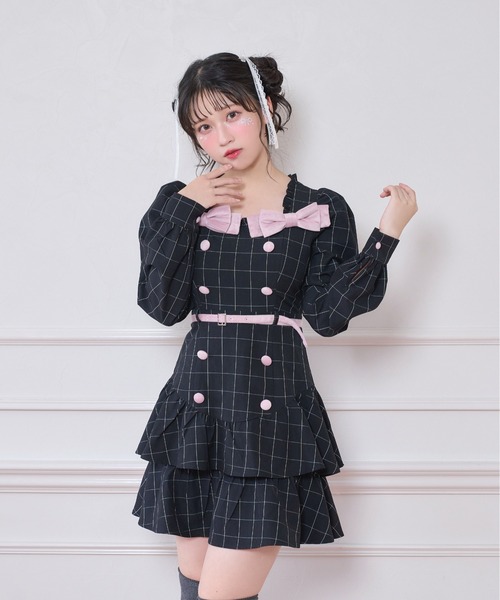 ベロアリボン配色ワンピース（ワンピース）｜Honey Cinnamon（ハニー