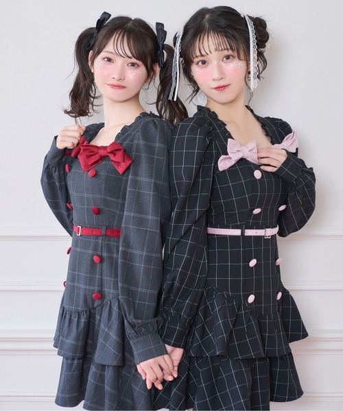 ベロアリボン配色ワンピース（ワンピース）｜Honey Cinnamon（ハニー