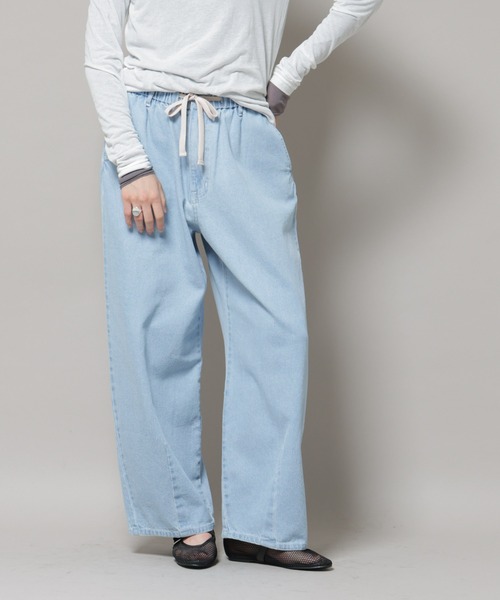 NANO universe（ナノユニバース）の「ドロストデニムパンツ(セットアップ可)（デニムパンツ・レディース・ライトブルー/ネイビー・FREE）」の3枚目の写真