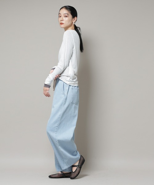 NANO universe（ナノユニバース）の「ドロストデニムパンツ(セットアップ可)（デニムパンツ・レディース・ライトブルー/ネイビー・FREE）」の5枚目の写真