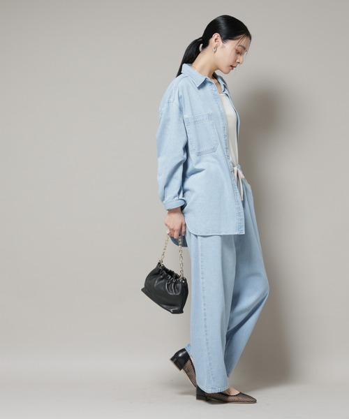 NANO universe（ナノユニバース）の「ドロストデニムパンツ(セットアップ可)（デニムパンツ・レディース・ライトブルー/ネイビー・FREE）」の9枚目の写真