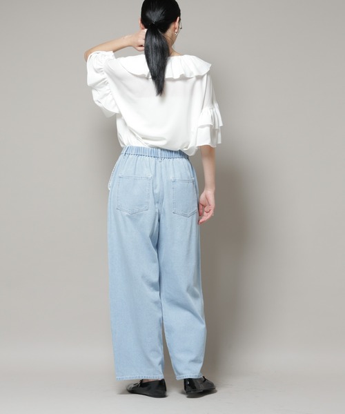 NANO universe（ナノユニバース）の「ドロストデニムパンツ(セットアップ可)（デニムパンツ・レディース・ライトブルー/ネイビー・FREE）」の7枚目の写真