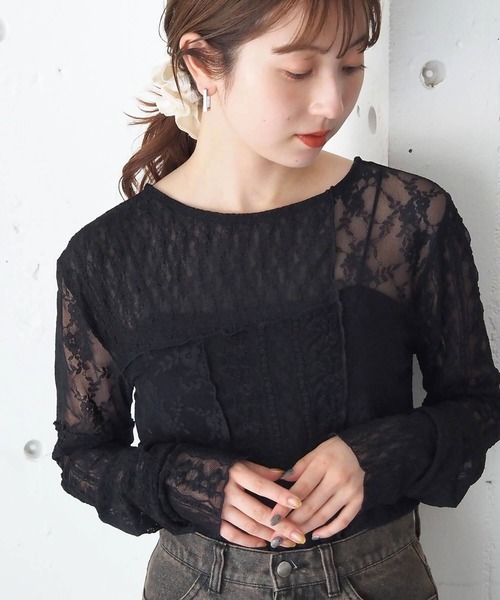 tiptop（ティップトップ）の「パッチワークレースロンT（Tシャツ/カットソー・レディース・ブラック/アイボリー・FREE）」の2枚目の写真