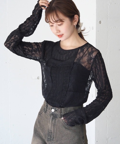tiptop（ティップトップ）の「パッチワークレースロンT（Tシャツ/カットソー・レディース・ブラック/アイボリー・FREE）」の20枚目の写真