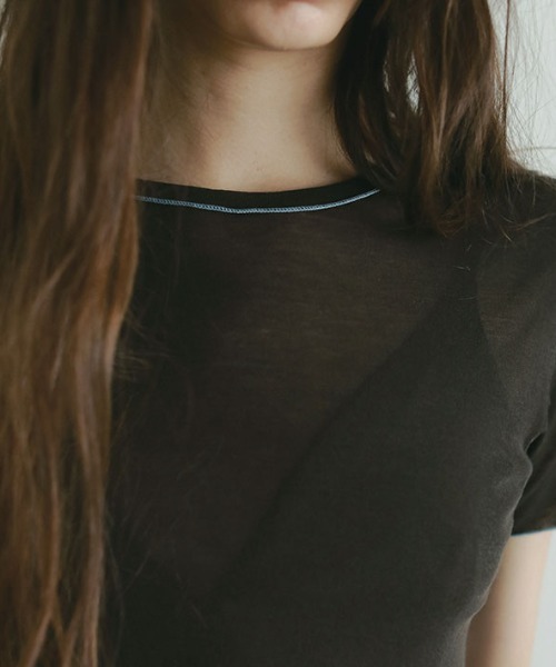 ETRE TOKYO（エトレトウキョウ）の「カラーメローシアーTee（Tシャツ/カットソー・レディース・ブラウン/ホワイト/ベージュ・FREE）」の16枚目の写真