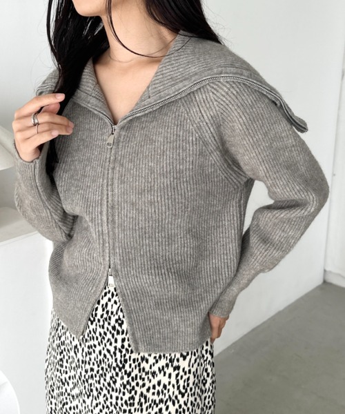 セール】セーラーカラーダブルジップニットトップス（ニット/セーター