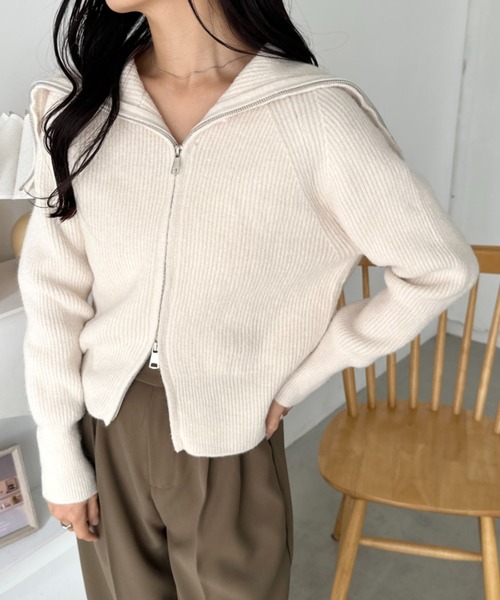 セール】セーラーカラーダブルジップニットトップス（ニット/セーター