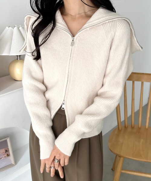 CLEA(クレア)の「セーラーカラーダブルジップニットトップス(ニット/セーター・レディース・ブラック/アイボリー/ベージュ/グレー・FREE)」の7枚目の写真