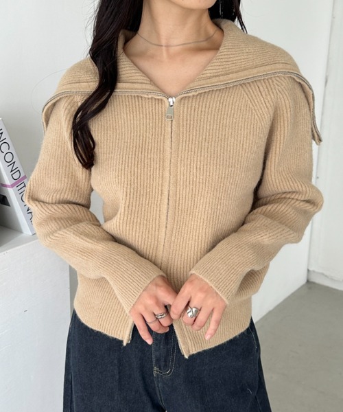 CLEA(クレア)の「セーラーカラーダブルジップニットトップス(ニット/セーター・レディース・ブラック/アイボリー/ベージュ/グレー・FREE)」の22枚目の写真