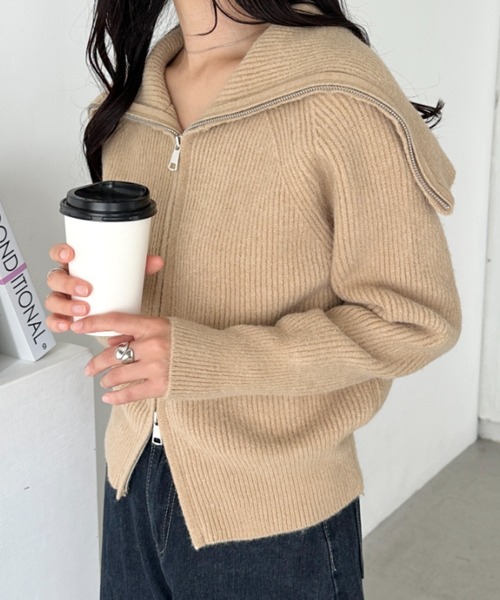 セール】セーラーカラーダブルジップニットトップス（ニット/セーター