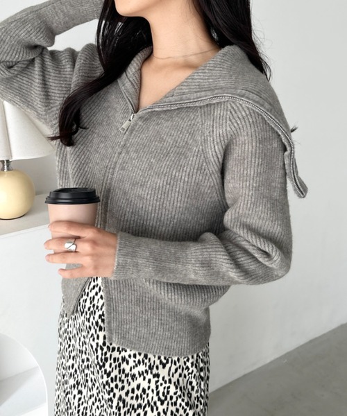 セール】セーラーカラーダブルジップニットトップス（ニット/セーター