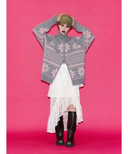 jouetie（ジュエティ）の「アシメヘムシアーロングレーススカート（スカート・レディース・ブラック/オフホワイト/ブルー・MEDIUM）」の21枚目の写真