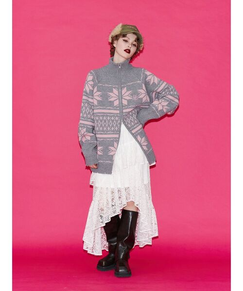 jouetie（ジュエティ）の「アシメヘムシアーロングレーススカート（スカート・レディース・ブラック/オフホワイト/ブルー・MEDIUM）」の22枚目の写真