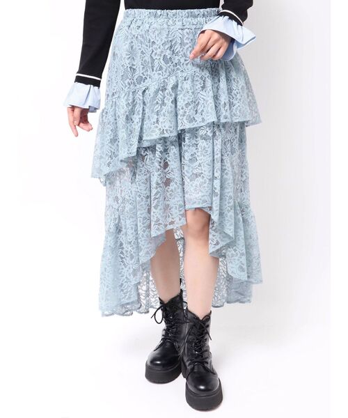 jouetie（ジュエティ）の「アシメヘムシアーロングレーススカート（スカート・レディース・ブラック/オフホワイト/ブルー・MEDIUM）」の15枚目の写真