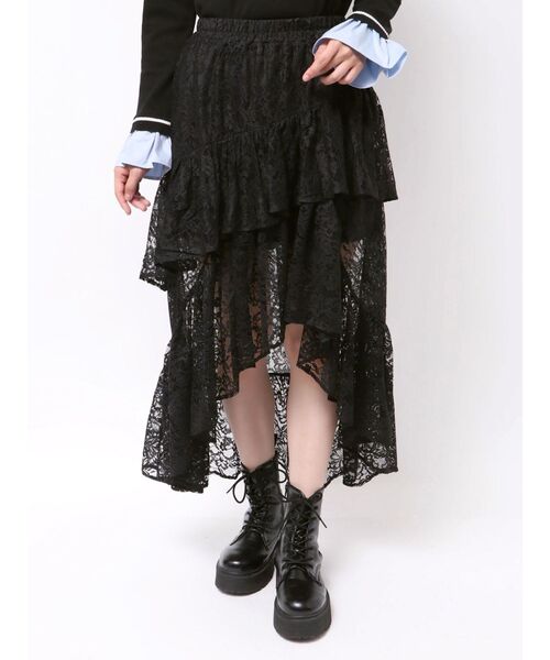 jouetie（ジュエティ）の「アシメヘムシアーロングレーススカート（スカート・レディース・ブラック/オフホワイト/ブルー・MEDIUM）」の16枚目の写真