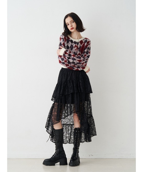 jouetie（ジュエティ）の「アシメヘムシアーロングレーススカート（スカート・レディース・ブラック/オフホワイト/ブルー・MEDIUM）」の18枚目の写真
