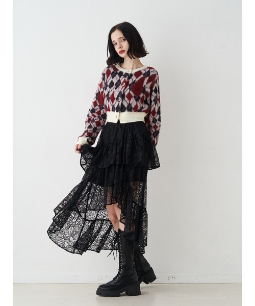 jouetie（ジュエティ）の「アシメヘムシアーロングレーススカート（スカート・レディース・ブラック/オフホワイト/ブルー・MEDIUM）」の17枚目の写真