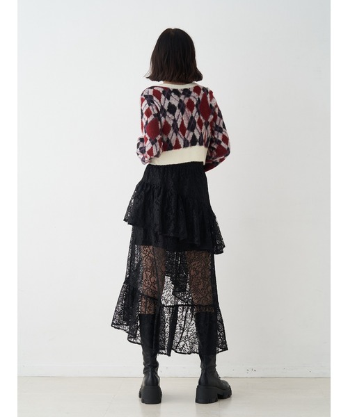 jouetie（ジュエティ）の「アシメヘムシアーロングレーススカート（スカート・レディース・ブラック/オフホワイト/ブルー・MEDIUM）」の19枚目の写真