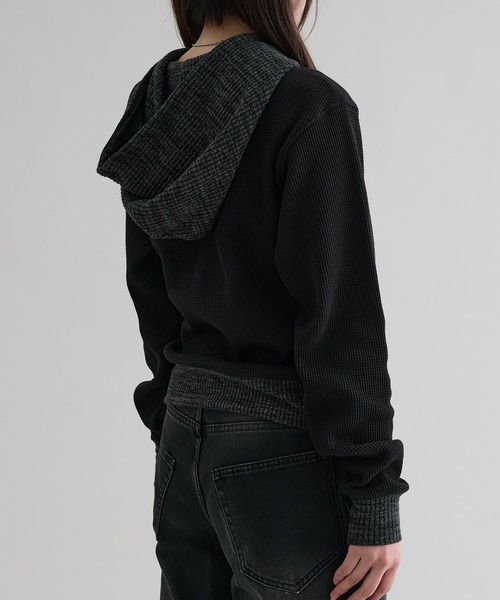 セール】【EPNK】Waffle henry neck hoodie / ワッフルヘンリーネック