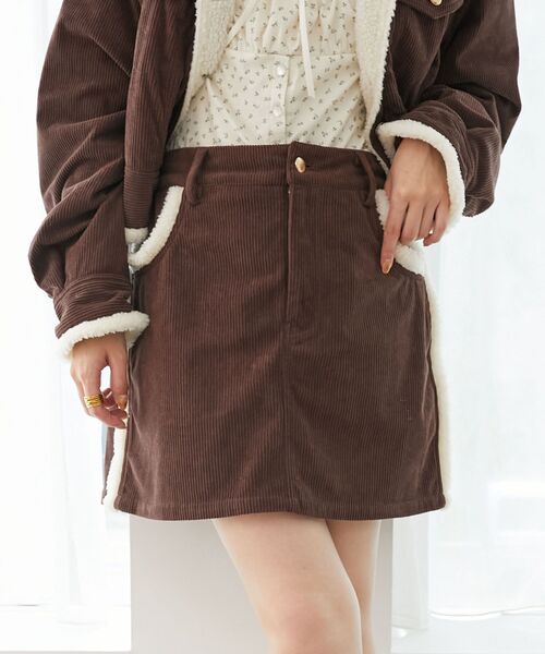 MAJESTIC LEGON(マジェスティックレゴン)の「ボアトリムミニスカパン(スカート・レディース・ネイビー/ブラウン・MEDIUM)」の2枚目の写真