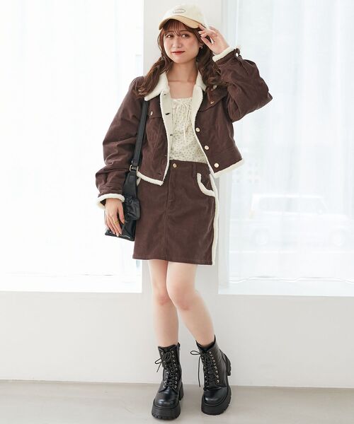 MAJESTIC LEGON(マジェスティックレゴン)の「ボアトリムミニスカパン(スカート・レディース・ネイビー/ブラウン・MEDIUM)」の3枚目の写真