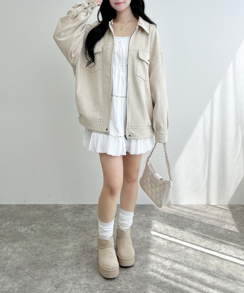 INGNI(イング)の「フェイクスエードビッグブルゾン(セットアップ対応)(ブルゾン・レディース・アイボリー/キャメル/チャコールグレー・M)」の8枚目の写真