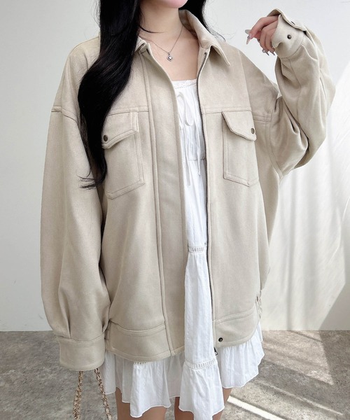 INGNI(イング)の「フェイクスエードビッグブルゾン(セットアップ対応)(ブルゾン・レディース・アイボリー/キャメル/チャコールグレー・M)」の5枚目の写真