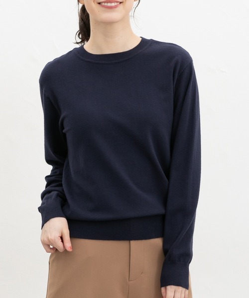 Honeys(ハニーズ)の「クルーネックニット(ニット/セーター・レディース・アイボリー/ネイビー/ブラウン/ブラック/ブルーグリーン/ボルドー/モカ/イエロー/ピンク・L/LL/M/S)」の5枚目の写真