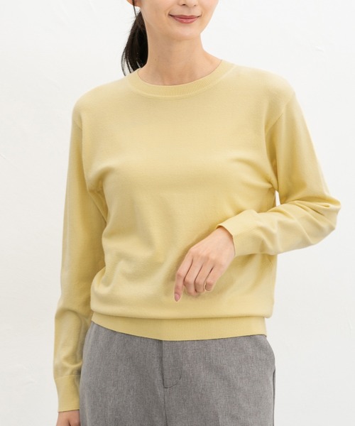 Honeys(ハニーズ)の「クルーネックニット(ニット/セーター・レディース・アイボリー/ネイビー/ブラウン/ブラック/ブルーグリーン/ボルドー/モカ/イエロー/ピンク・L/LL/M/S)」の7枚目の写真