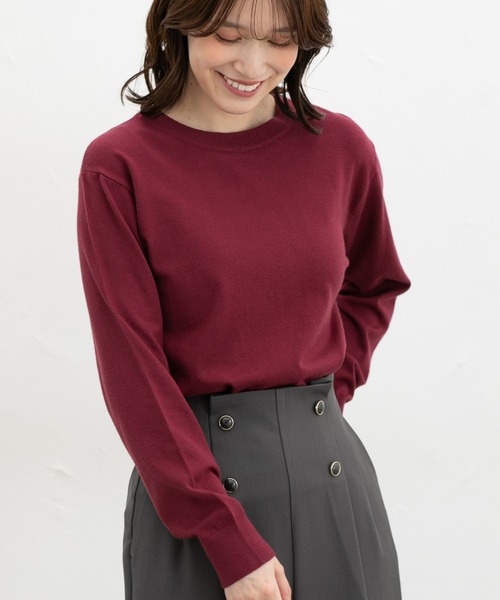 Honeys(ハニーズ)の「クルーネックニット(ニット/セーター・レディース・アイボリー/ネイビー/ブラウン/ブラック/ブルーグリーン/ボルドー/モカ/イエロー/ピンク・L/LL/M/S)」の18枚目の写真