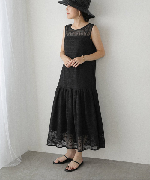 La TOTALITE（ラトータリテ）の「《追加》【洗える】レースティアードワンピース（ワンピース・レディース・ブラック・38/36）」の2枚目の写真