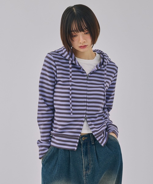 【Unblend】ボーダーダブルジップパーカー