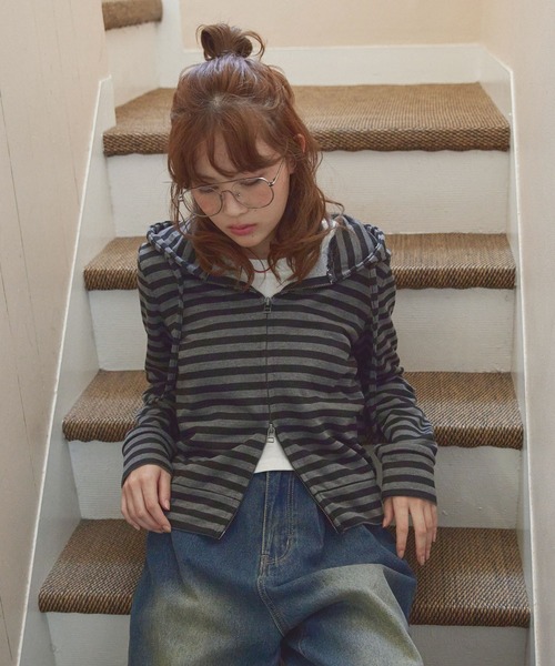 Unblend】ボーダーダブルジップパーカー MONO-MART LADY'S│MONO-MART