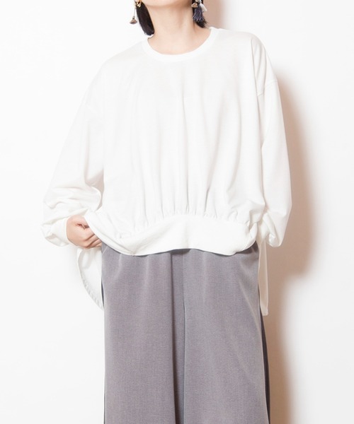 OSMOSIS(オズモーシス)の「ギャザープルオーバー(Tシャツ/カットソー・レディース・ホワイト/ブラウン/ブラック・ONE SIZE)」の2枚目の写真