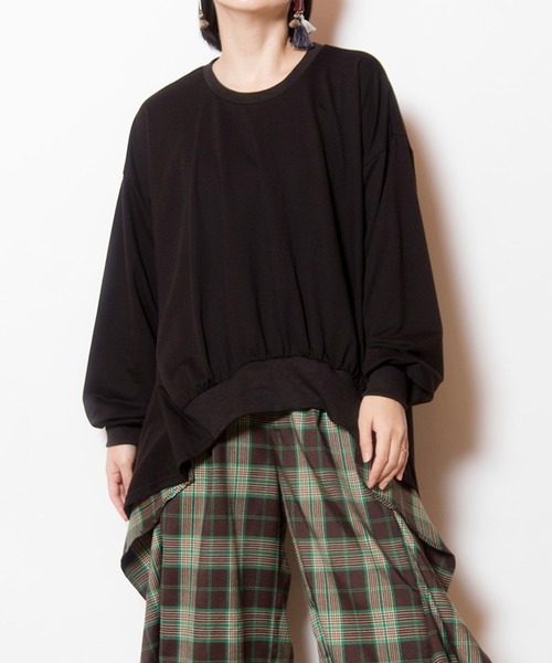 OSMOSIS(オズモーシス)の「ギャザープルオーバー(Tシャツ/カットソー・レディース・ホワイト/ブラウン/ブラック・ONE SIZE)」の1枚目の写真