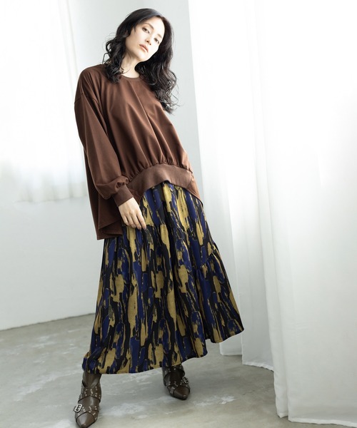 OSMOSIS(オズモーシス)の「ギャザープルオーバー(Tシャツ/カットソー・レディース・ホワイト/ブラウン/ブラック・ONE SIZE)」の4枚目の写真