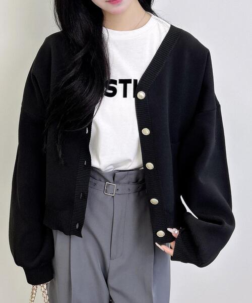 セール】Vネックスポンディッシュニットカーディガン（カーディガン