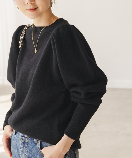 PROTAGONISTA（プロタゴニスタ）の「PROTAGONISTA/プロタゴ二スタ ショルダーギャザーニット（ニット/セーター・レディース・ブラック/チャコールグレー・FREE）」の2枚目の写真