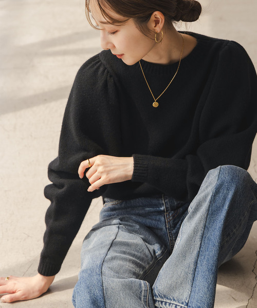 PROTAGONISTA（プロタゴニスタ）の「PROTAGONISTA/プロタゴ二スタ ショルダーギャザーニット（ニット/セーター・レディース・ブラック/チャコールグレー・FREE）」の20枚目の写真