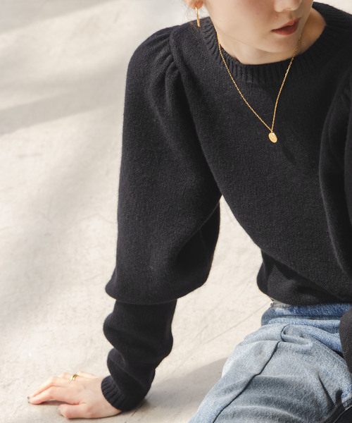 PROTAGONISTA（プロタゴニスタ）の「PROTAGONISTA/プロタゴ二スタ ショルダーギャザーニット（ニット/セーター・レディース・ブラック/チャコールグレー・FREE）」の21枚目の写真