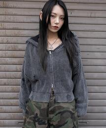 WEGO/ダメージニットジップパーカー