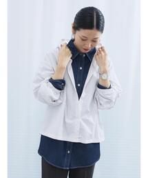 Samansa Mos2 blue | ◎フードドロストシャツ(シャツ/ブラウス)