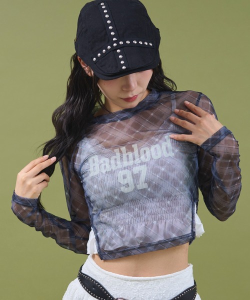 dispark（ディスパーク）の「DISPARK/ナンバーロゴチェックシアートップ（Tシャツ/カットソー・レディース・ブラック/ブラウン・FREE）」の2枚目の写真