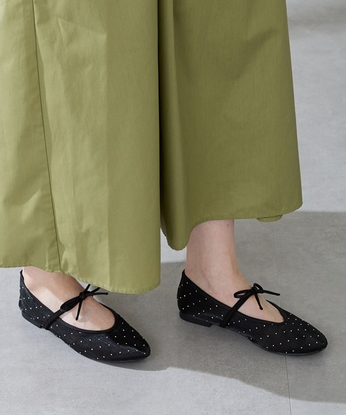 2025秋冬新作 メリージェーン ラインストーン× リボン シアー パンプス