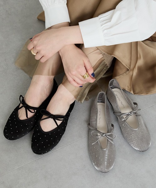 2025秋冬新作 メリージェーン ラインストーン× リボン シアー パンプス