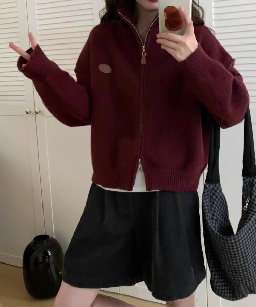 Teem Store(チームストア)の「ダブルジップワンポイントニットブルゾン スタンドネック(ニット/セーター・レディース・アイボリー/ワイン/ブラック/グレー・F)」の9枚目の写真