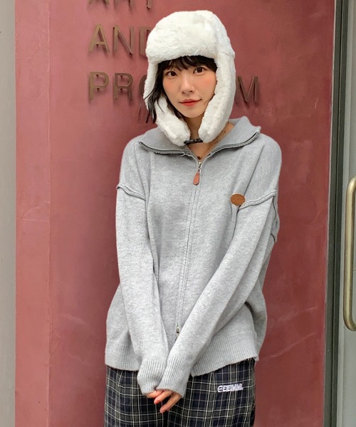 Teem Store(チームストア)の「ダブルジップワンポイントニットブルゾン スタンドネック(ニット/セーター・レディース・アイボリー/ワイン/ブラック/グレー・F)」の19枚目の写真
