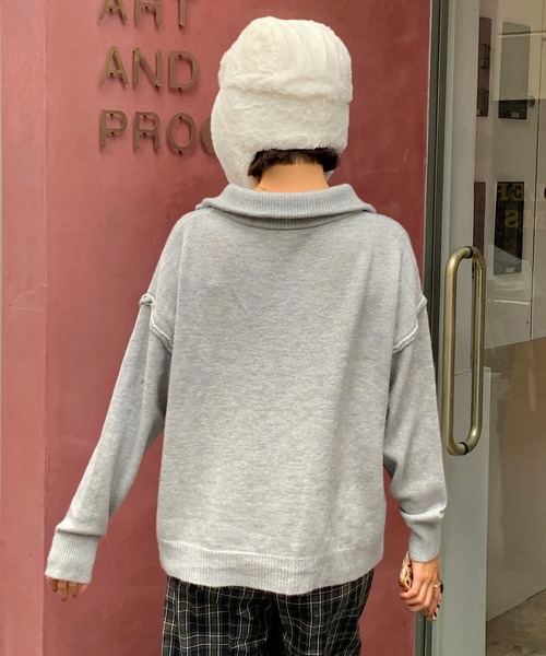 Teem Store(チームストア)の「ダブルジップワンポイントニットブルゾン スタンドネック(ニット/セーター・レディース・アイボリー/ワイン/ブラック/グレー・F)」の17枚目の写真